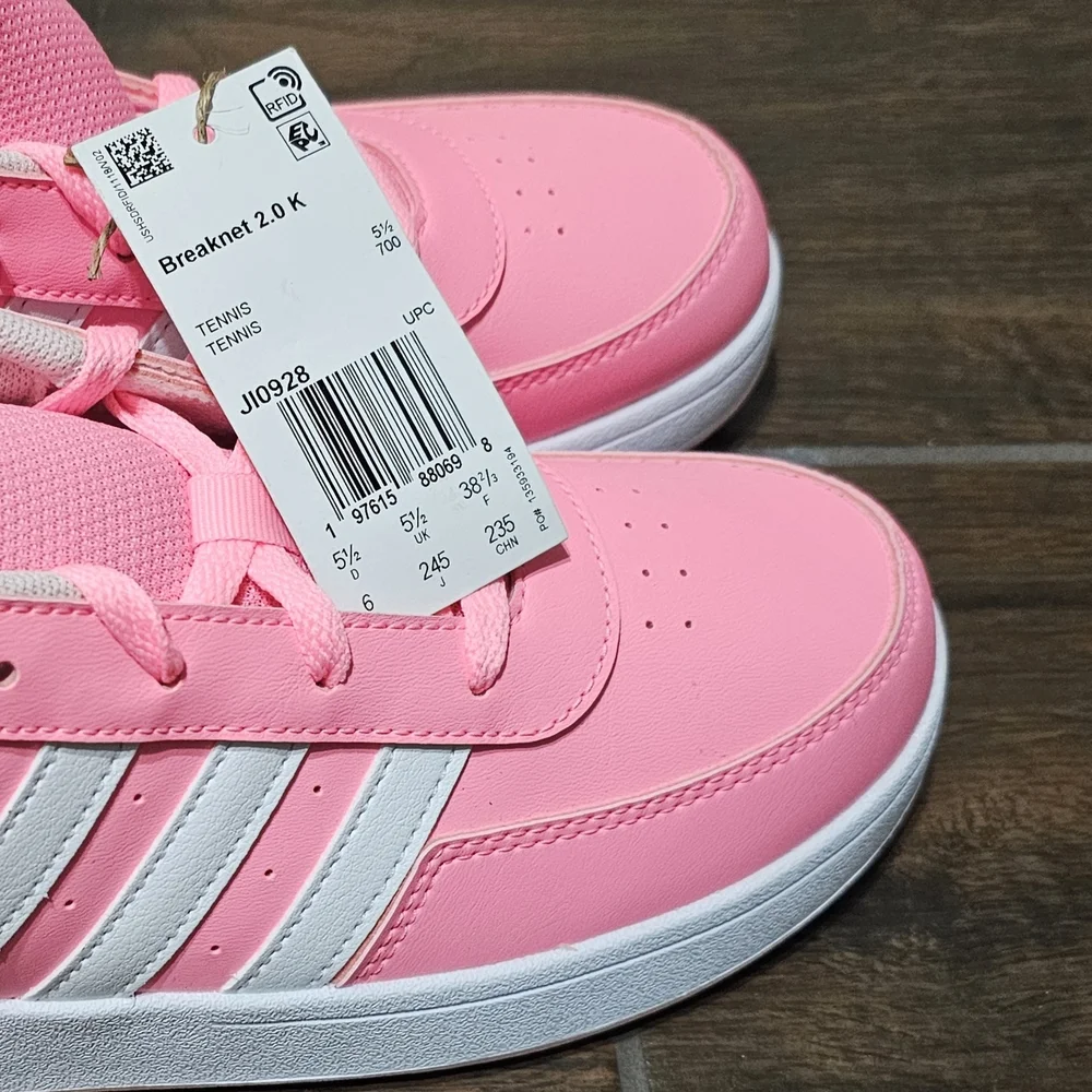 Adidas Breaknet Lifestyle Court Girls Pink & White Lace Sneakers - Picture 10 of 11